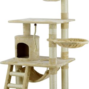 Go Pet Club 62″ Classic Cat Tree Kitty Tower Kitten Condo Scratcher for Indoor Cats with Sisal Posts, Condo, Ladder, Soft Perch, Hammock, Basket Bed, and Tunnel Cat Activity Center Furniture, Beige